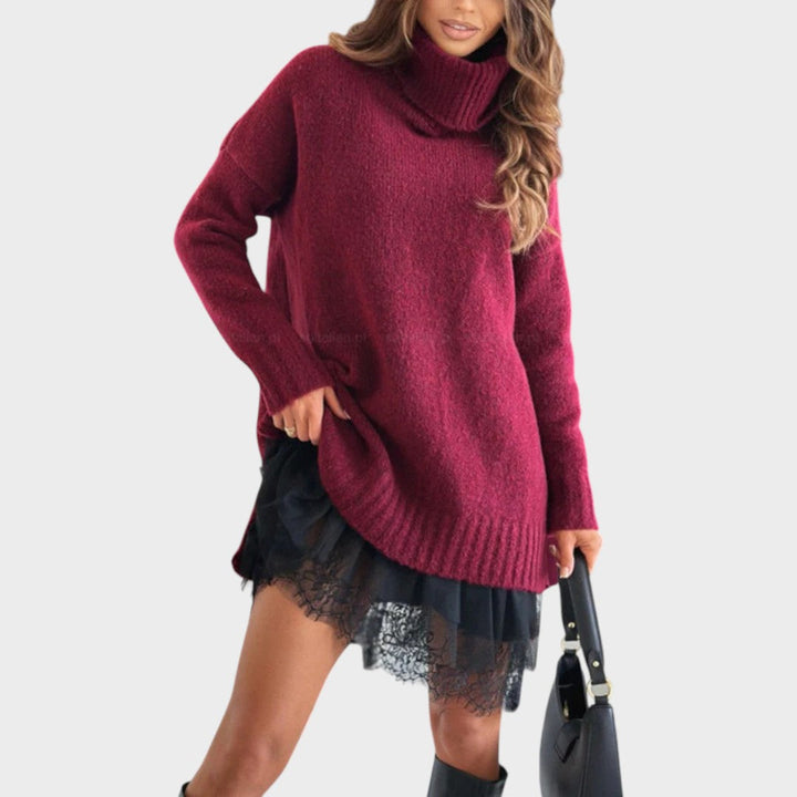 Aurora™ | Oversized rullekravesweater med blondedetalje