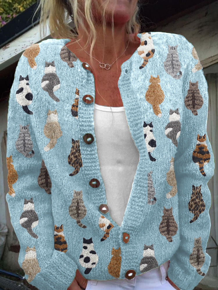 Christina™ | Cardigan med katteprint