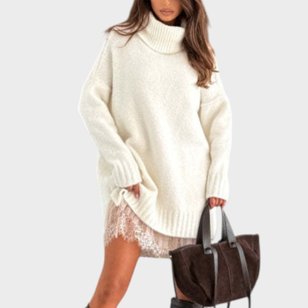 Aurora™ | Oversized rullekravesweater med blondedetalje