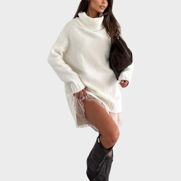 Aurora™ | Oversized rullekravesweater med blondedetalje