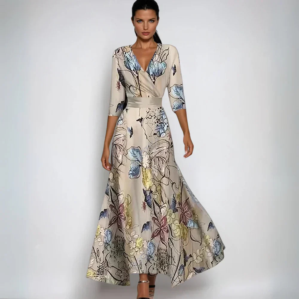 Ellis™ | Elegant maxi-slå-om-kjole med kunstnerisk print