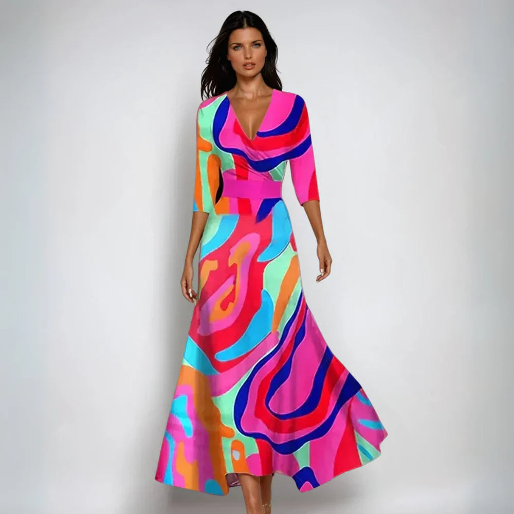 Ellis™ | Elegant maxi-slå-om-kjole med kunstnerisk print