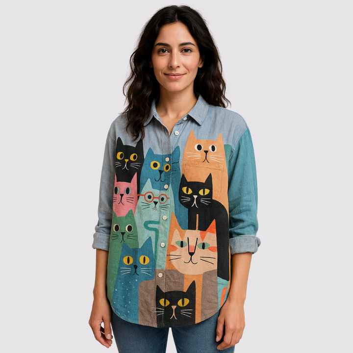 Lilia™ | Kunstnerisk skjorte med katteprint