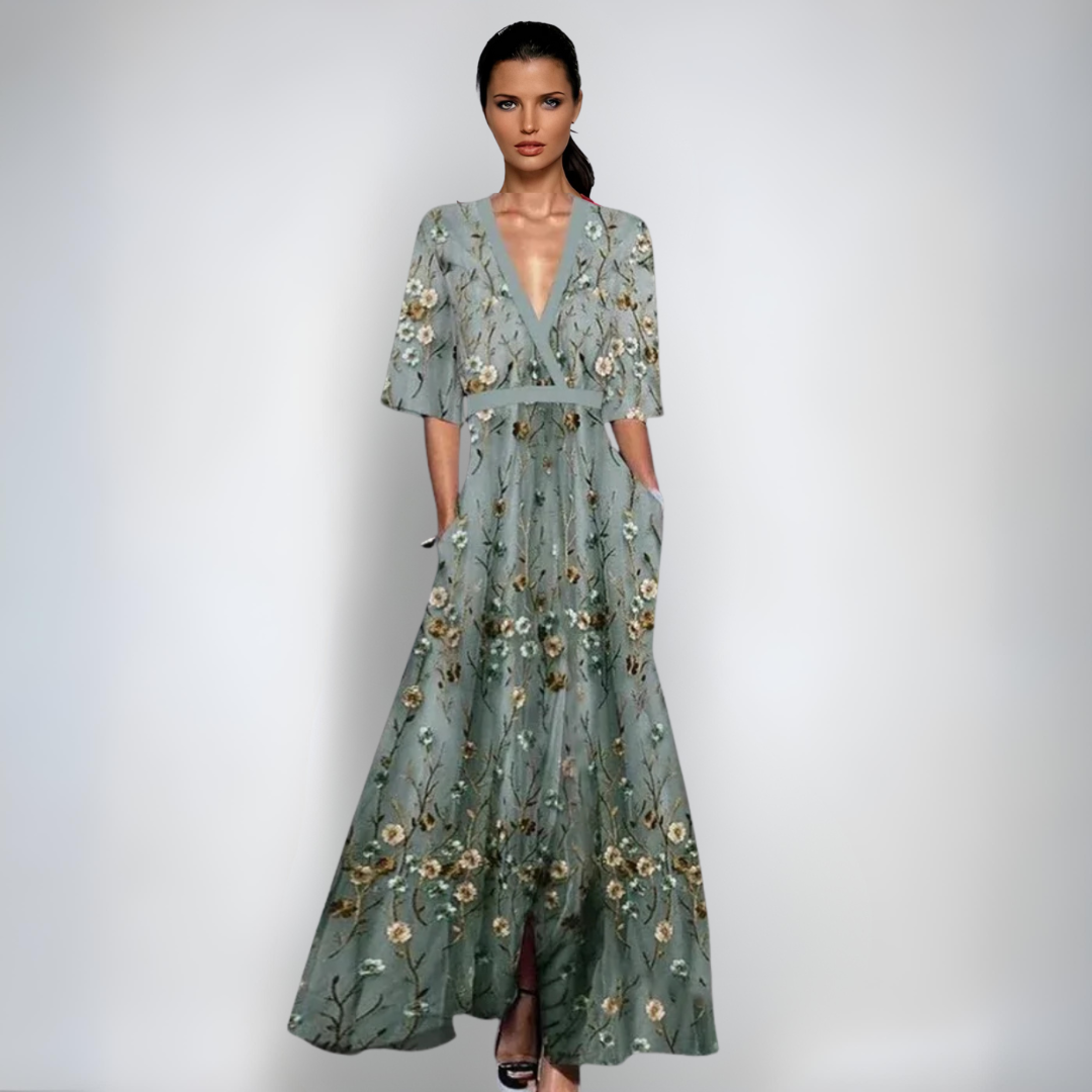 Ellis™ | Elegant maxi-slå-om-kjole med kunstnerisk print