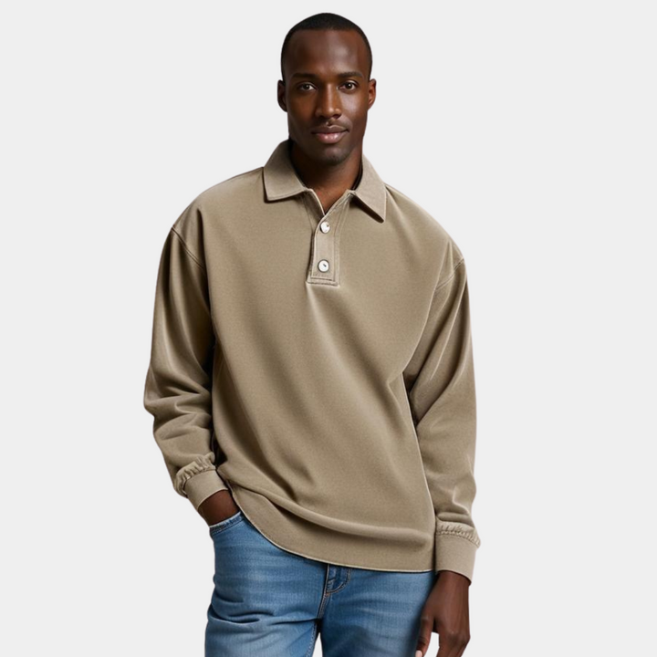 Matteo™ | Langærmet poloshirt i vasket bomuld