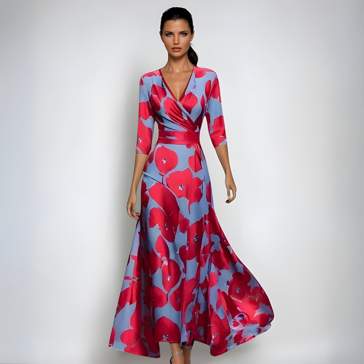 Ellis™ | Elegant maxi-slå-om-kjole med kunstnerisk print