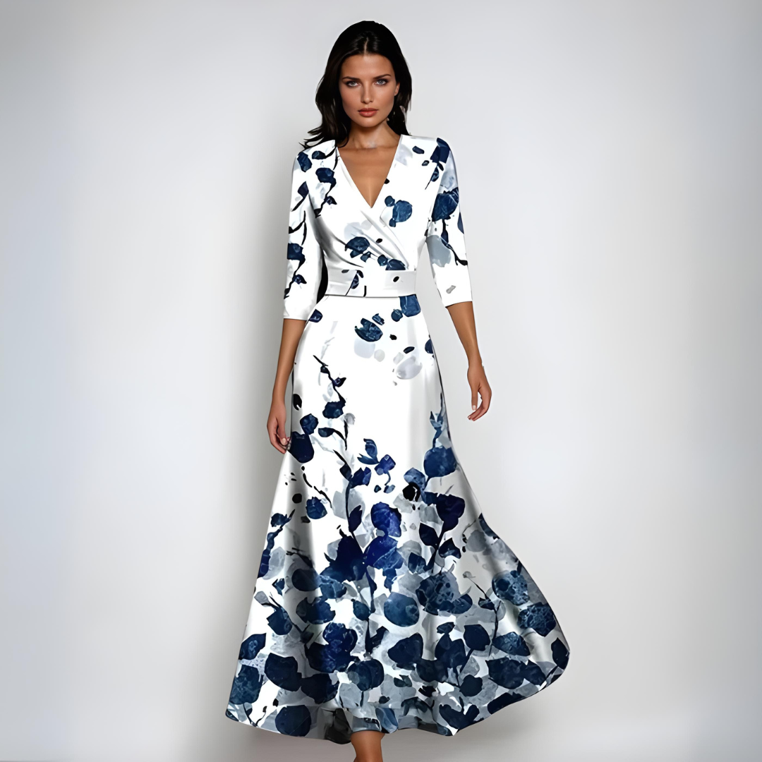 Ellis™ | Elegant maxi-slå-om-kjole med kunstnerisk print