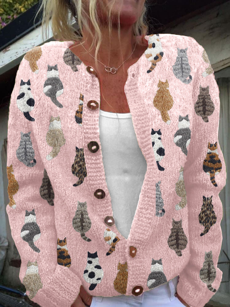 Christina™ | Cardigan med katteprint