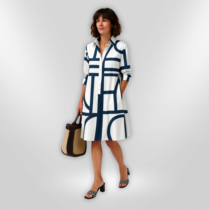 Lena™ | Elegant geometrisk skjortekjole