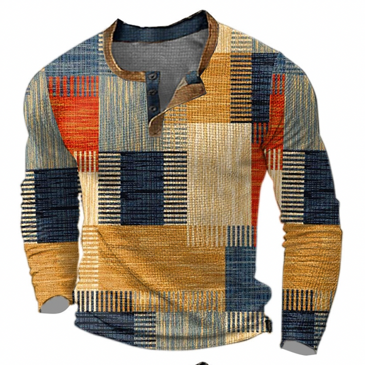 Henric™ | Patchworkbluse i bomuld med lange ærmer