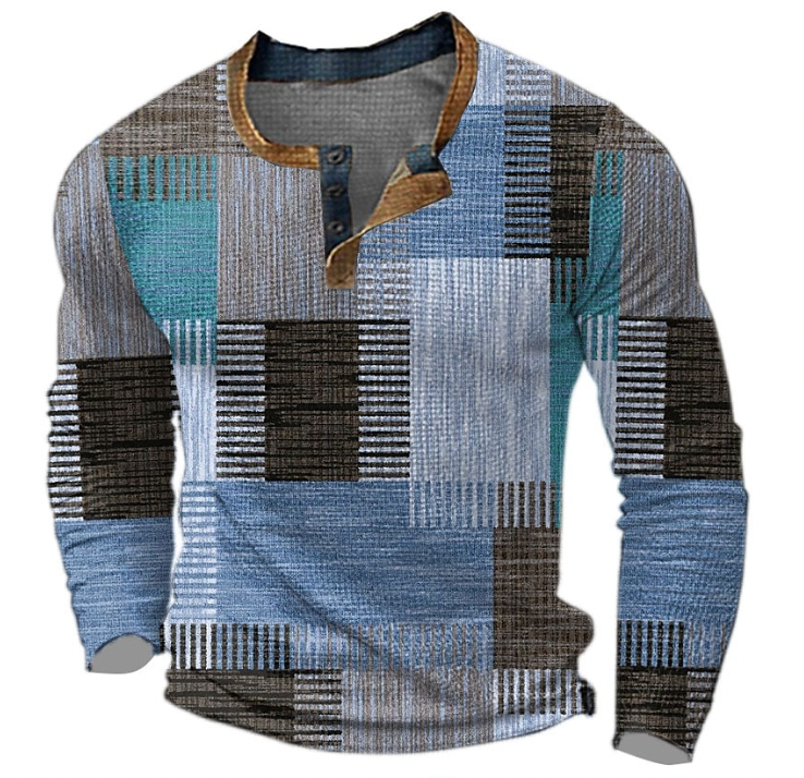 Henric™ | Patchworkbluse i bomuld med lange ærmer