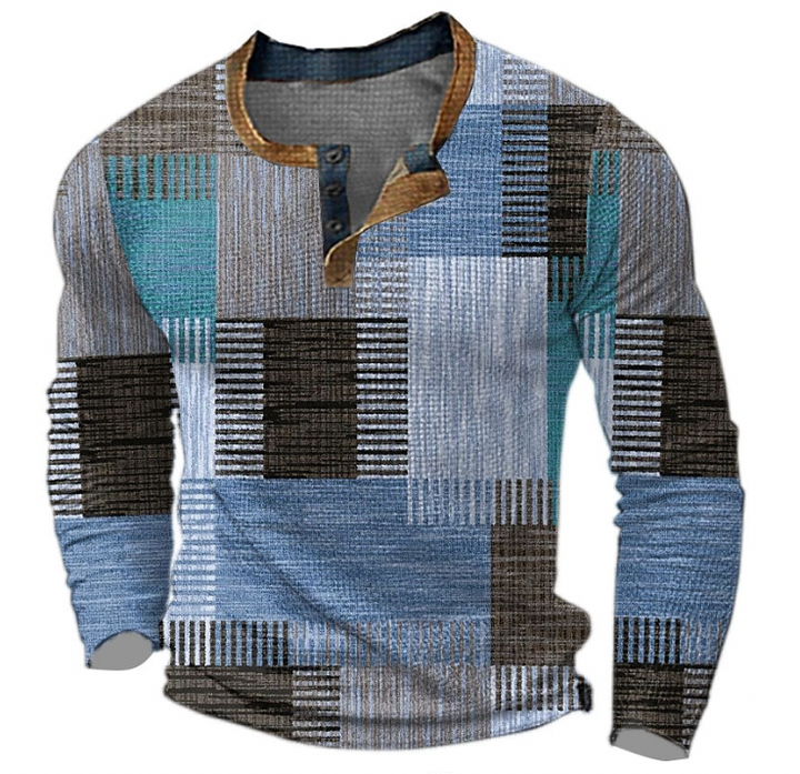Henric™ | Patchworkbluse i bomuld med lange ærmer