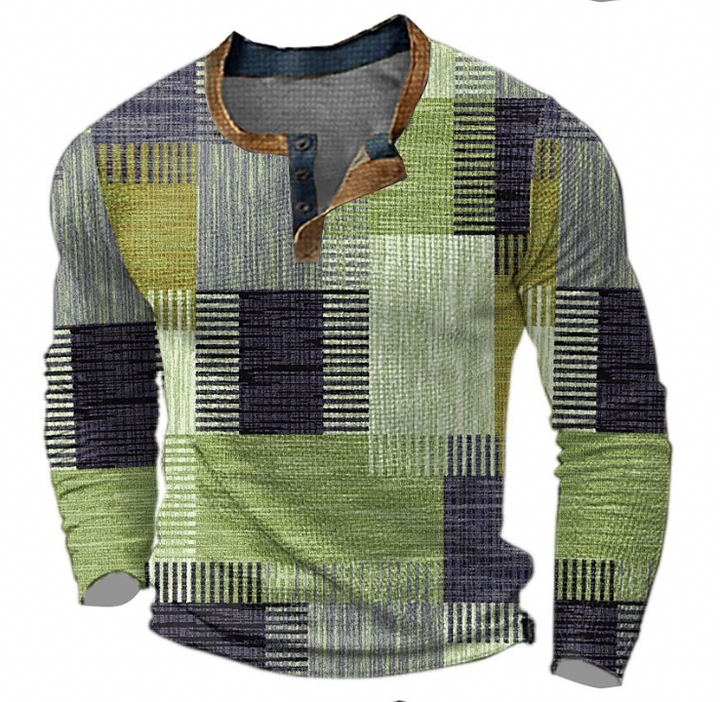 Henric™ | Patchworkbluse i bomuld med lange ærmer