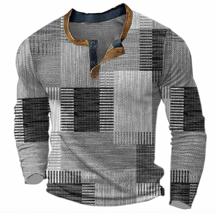 Henric™ | Patchworkbluse i bomuld med lange ærmer