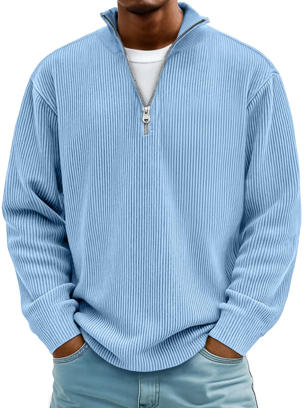 Enrico™ | Struktureret strikket sweater med halv lynlås.