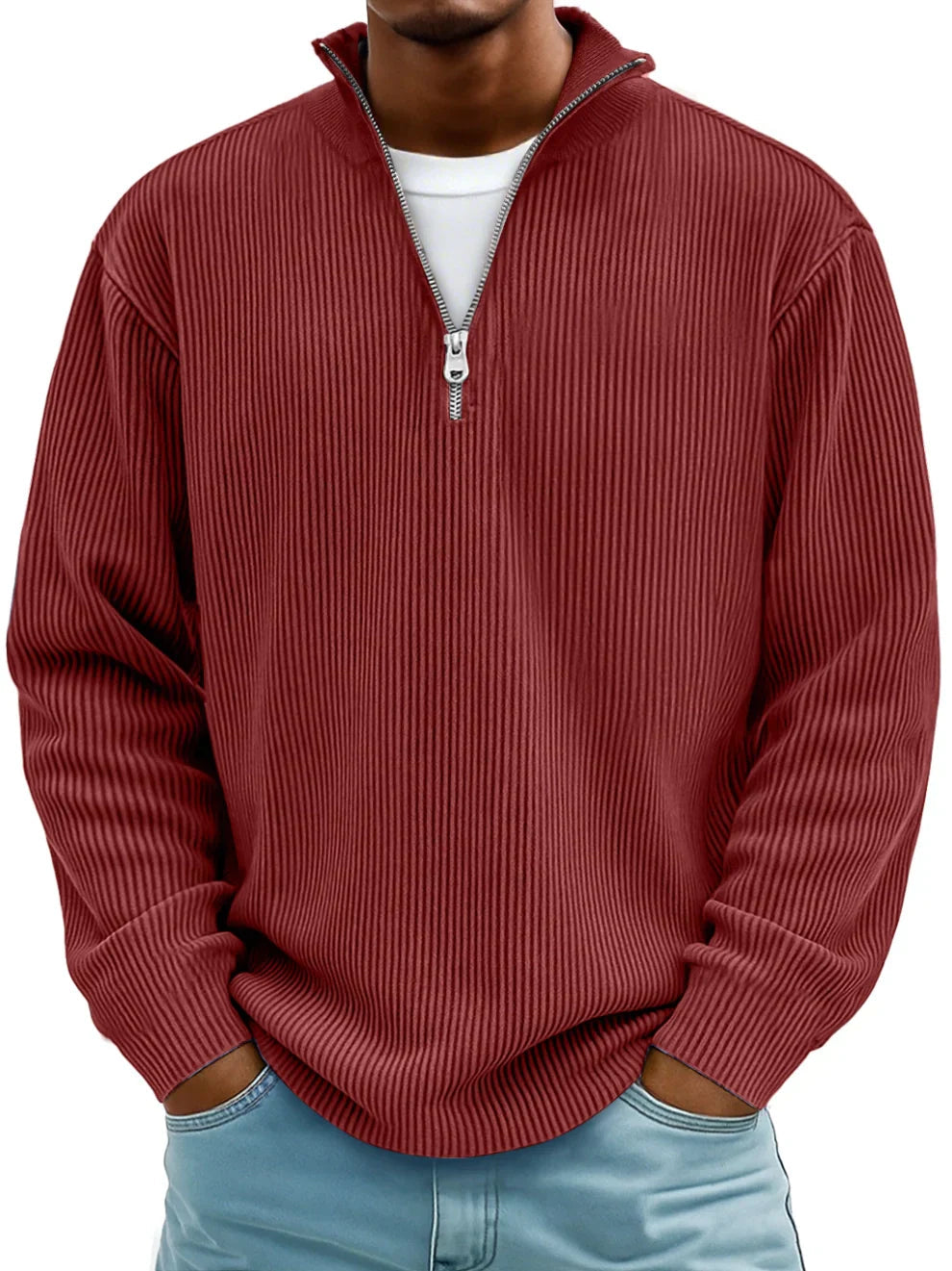Enrico™ | Struktureret strikket sweater med halv lynlås.
