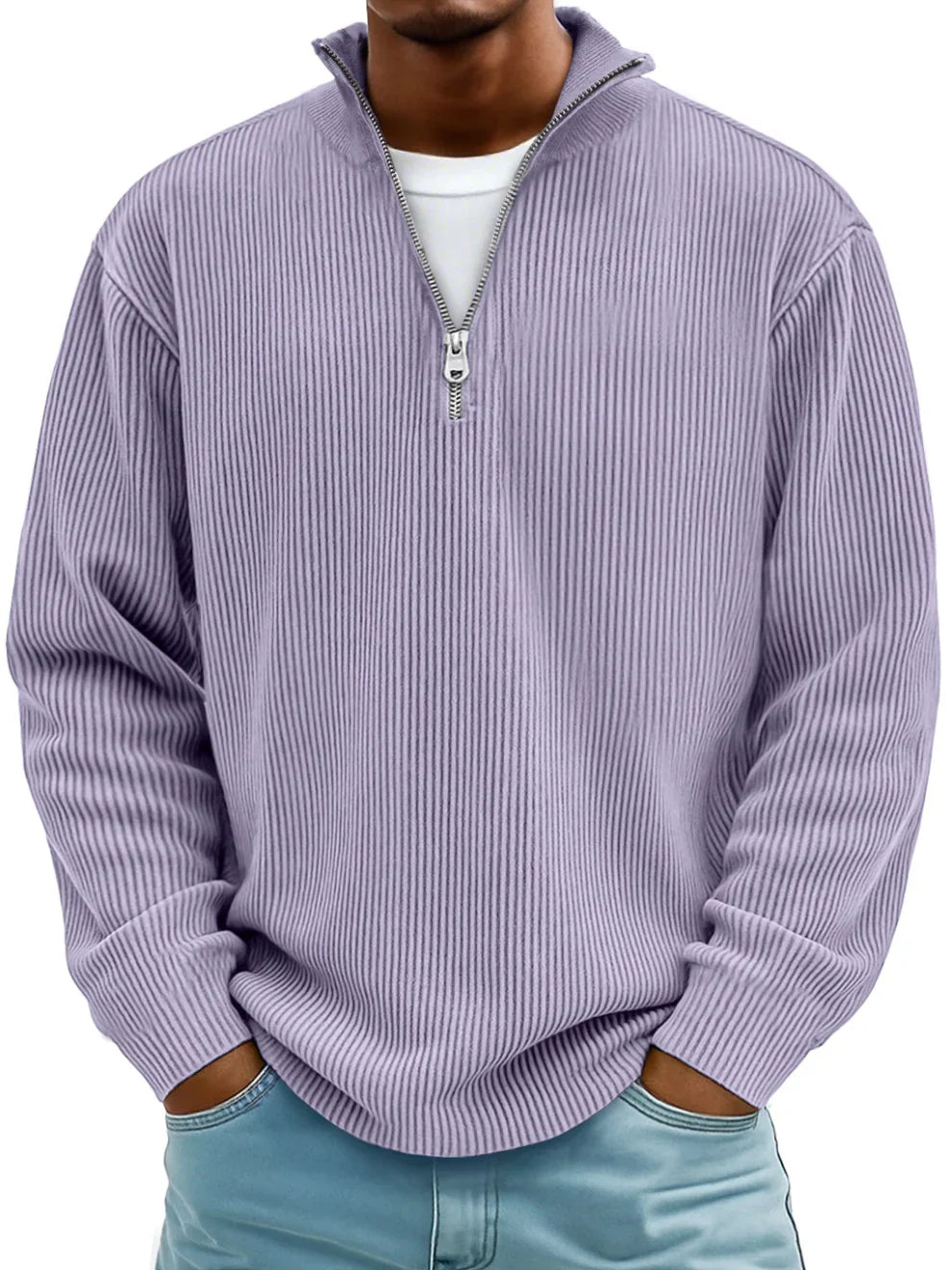 Enrico™ | Struktureret strikket sweater med halv lynlås.