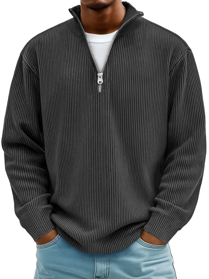 Enrico™ | Struktureret strikket sweater med halv lynlås.