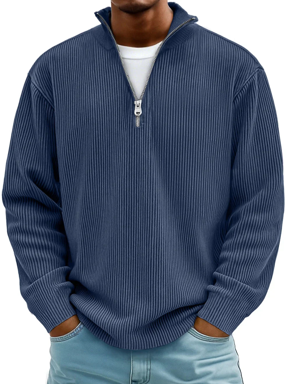Enrico™ | Struktureret strikket sweater med halv lynlås.