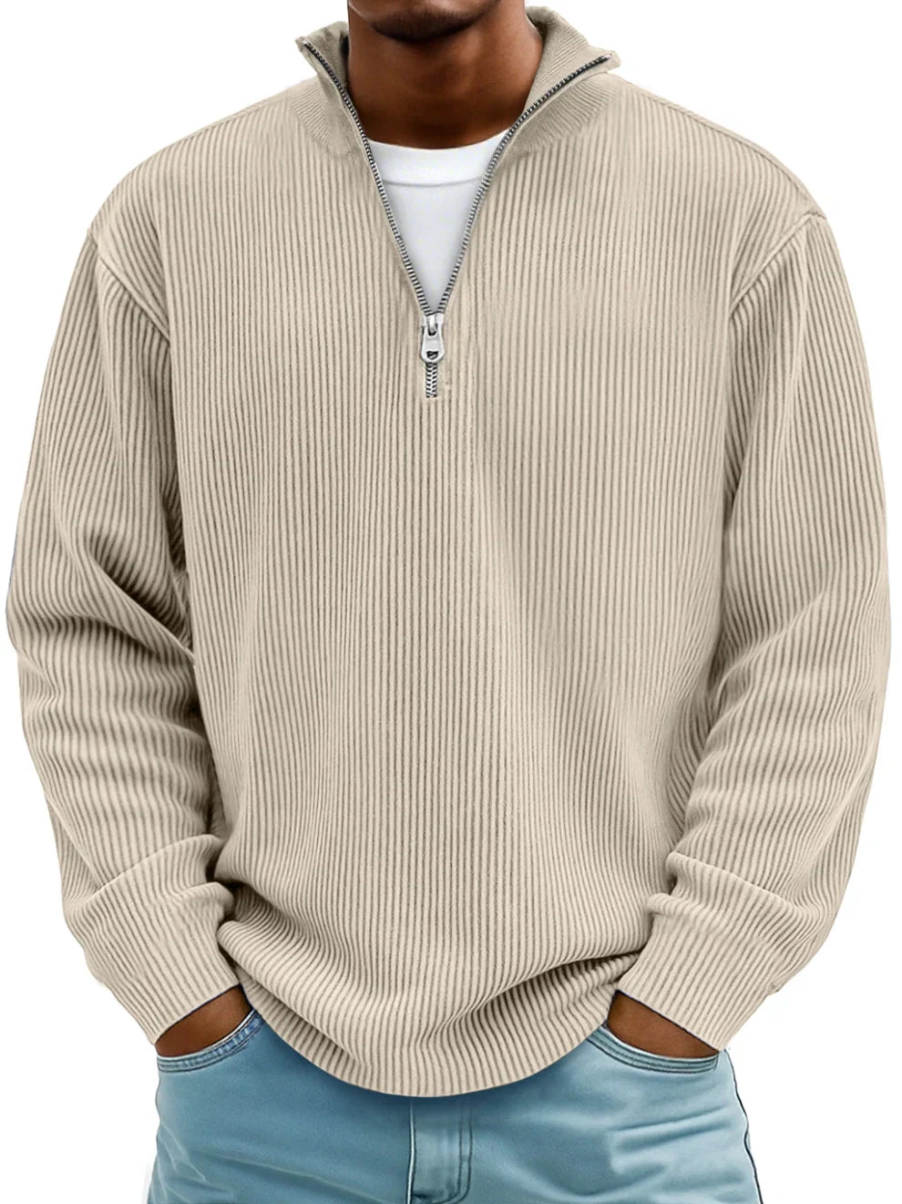 Enrico™ | Struktureret strikket sweater med halv lynlås.