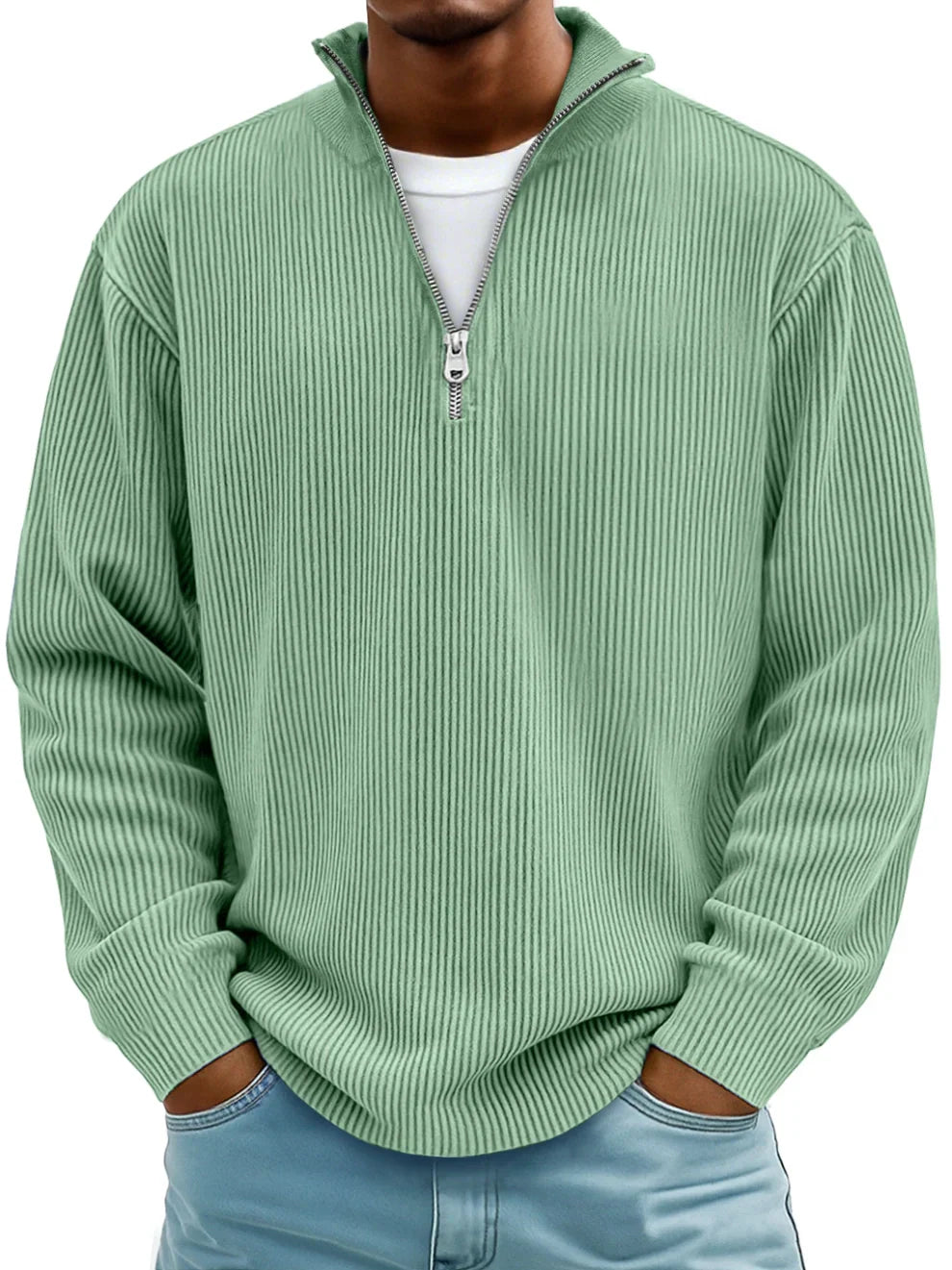 Enrico™ | Struktureret strikket sweater med halv lynlås.