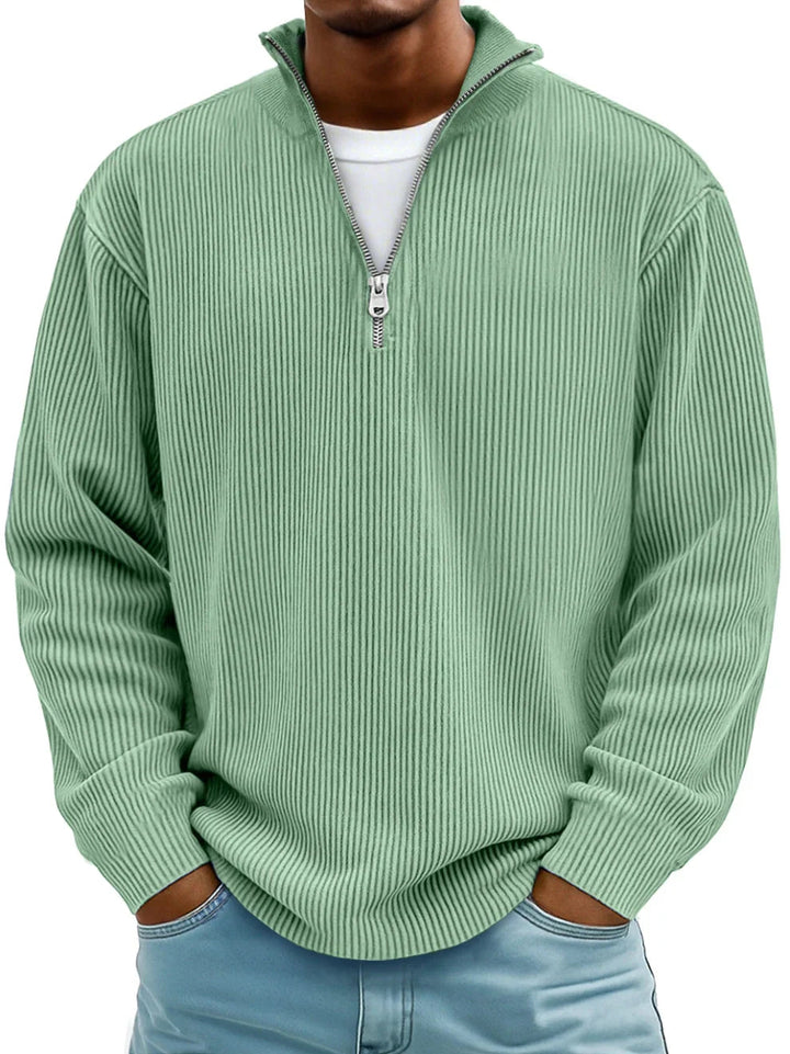 Enrico™ | Struktureret strikket sweater med halv lynlås.