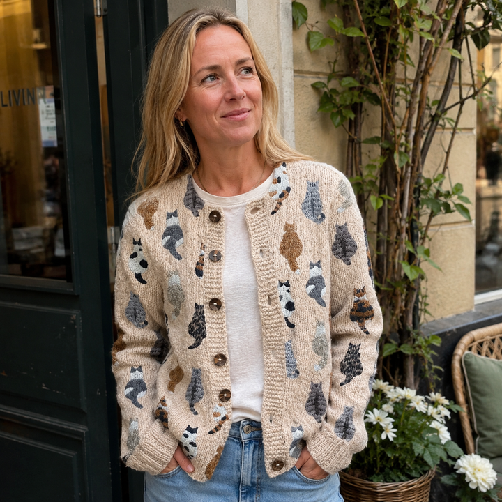 Christina™ | Cardigan med katteprint