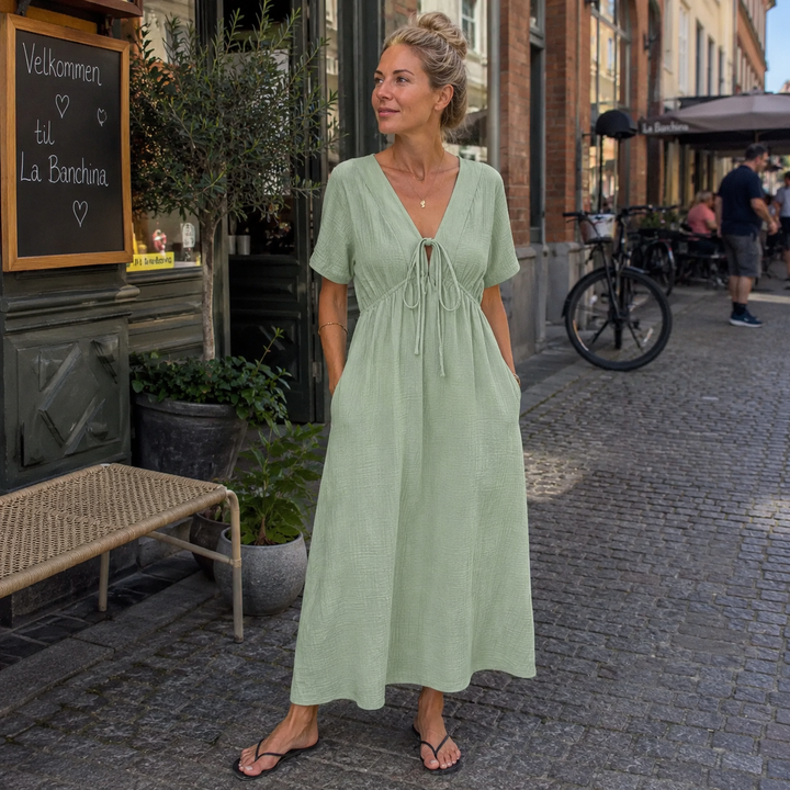 Inge™ | Afslappet maxikjole med V-hals