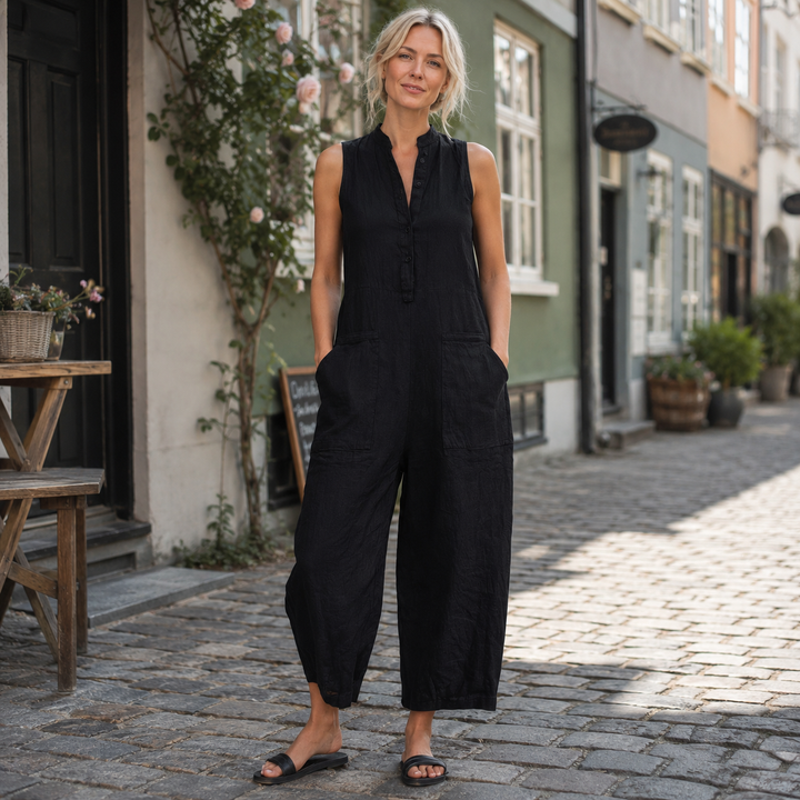 Susanne™ | Ærmeløs jumpsuit i hørblanding