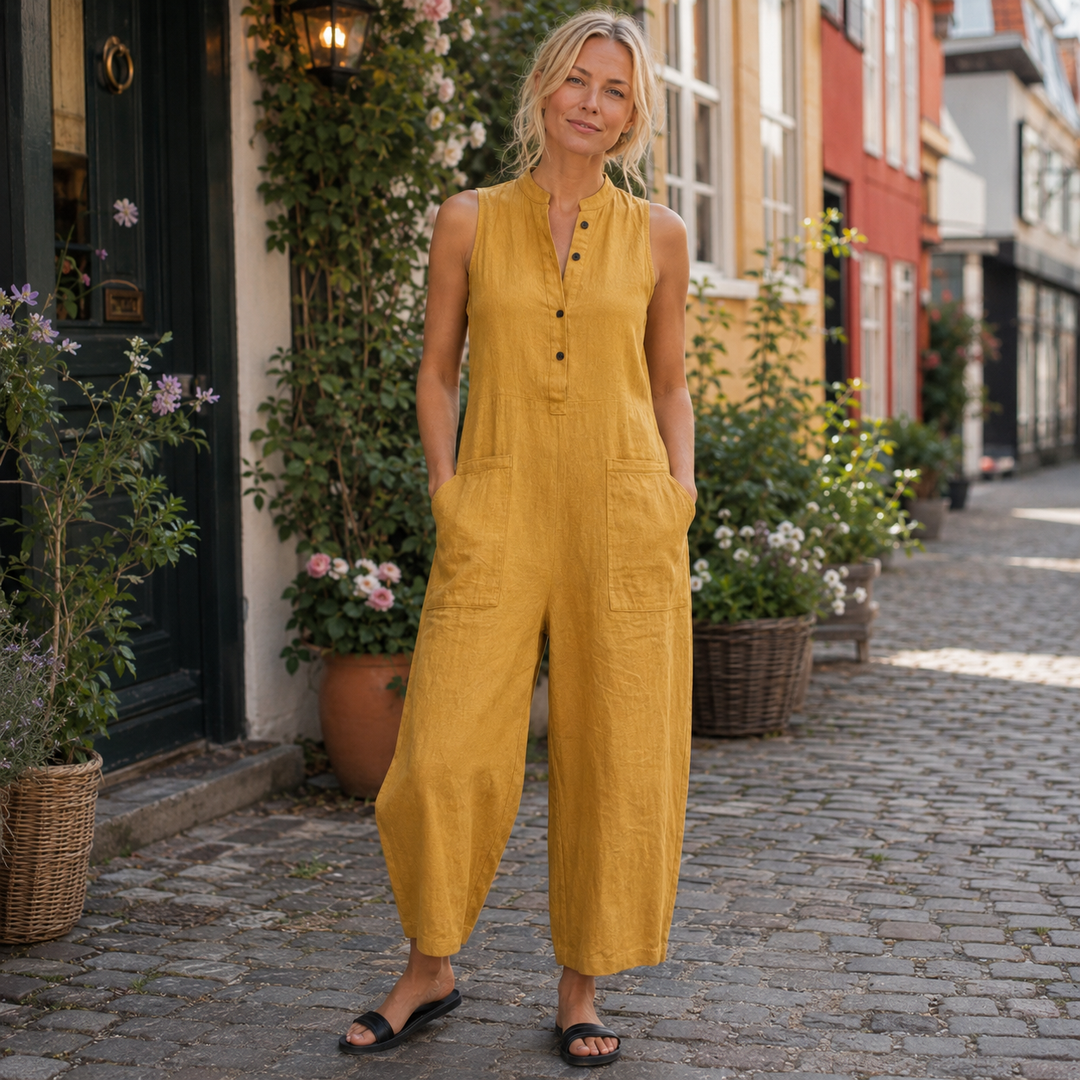 Susanne™ | Ærmeløs jumpsuit i hørblanding