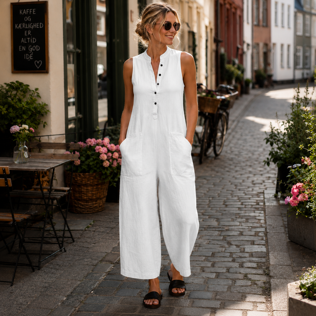 Susanne™ | Ærmeløs jumpsuit i hørblanding