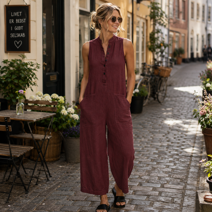 Susanne™ | Ærmeløs jumpsuit i hørblanding