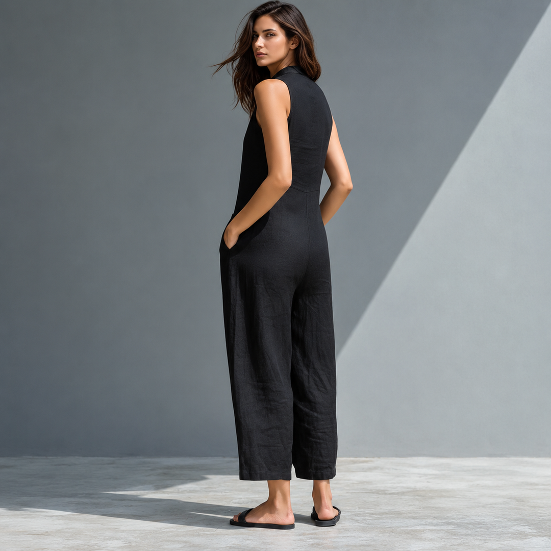 Susanne™ | Ærmeløs jumpsuit i hørblanding