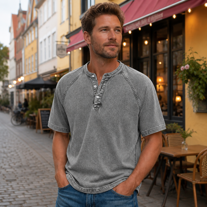 Bastian™ | Henley i vintage denim