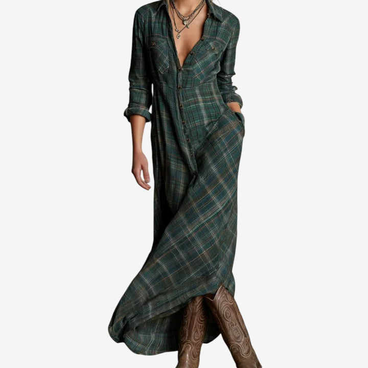 Rosa™ | Elegant lang skjortekjole med tern