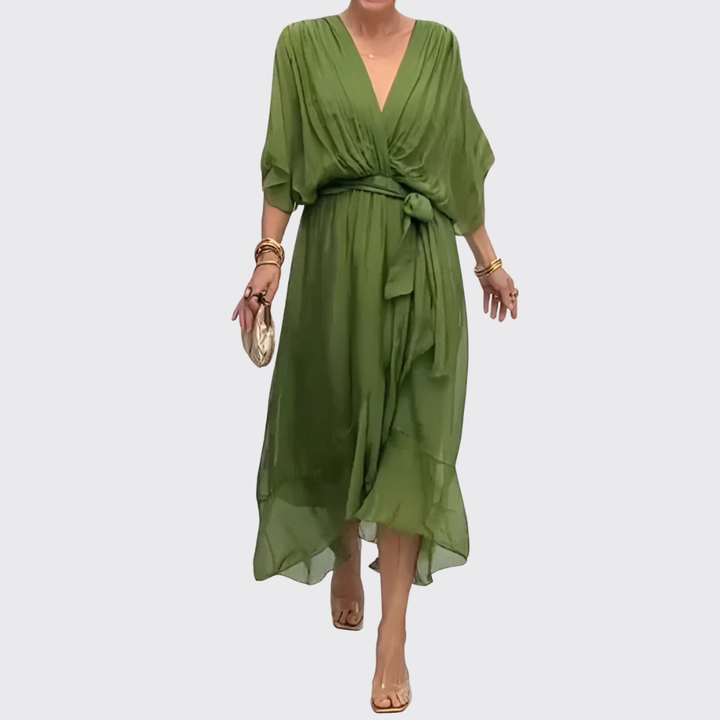 Moniek™ | Elegant plisseret midikjole med sløjfe