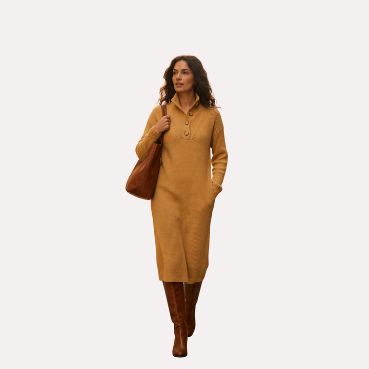 Nadia™ | Midi-strikkjole med knapper