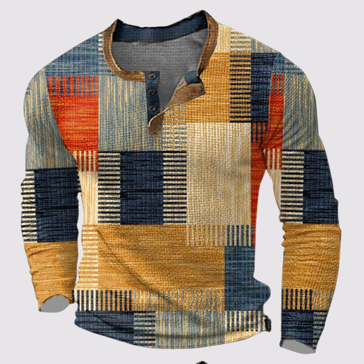 Henric™ | Patchworkbluse i bomuld med lange ærmer