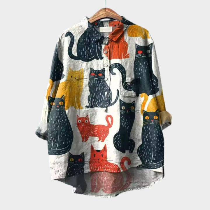Lilia™ | Kunstnerisk skjorte med katteprint