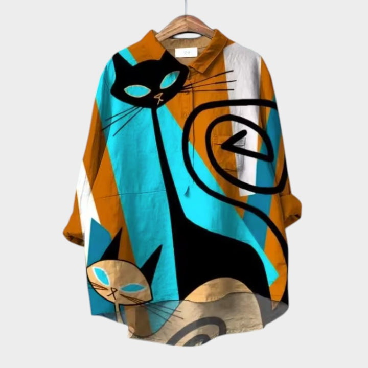Lilia™ | Kunstnerisk skjorte med katteprint