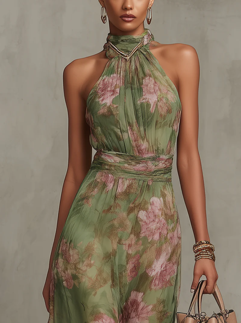 Marianne™ | Blomstret halter maxikjole