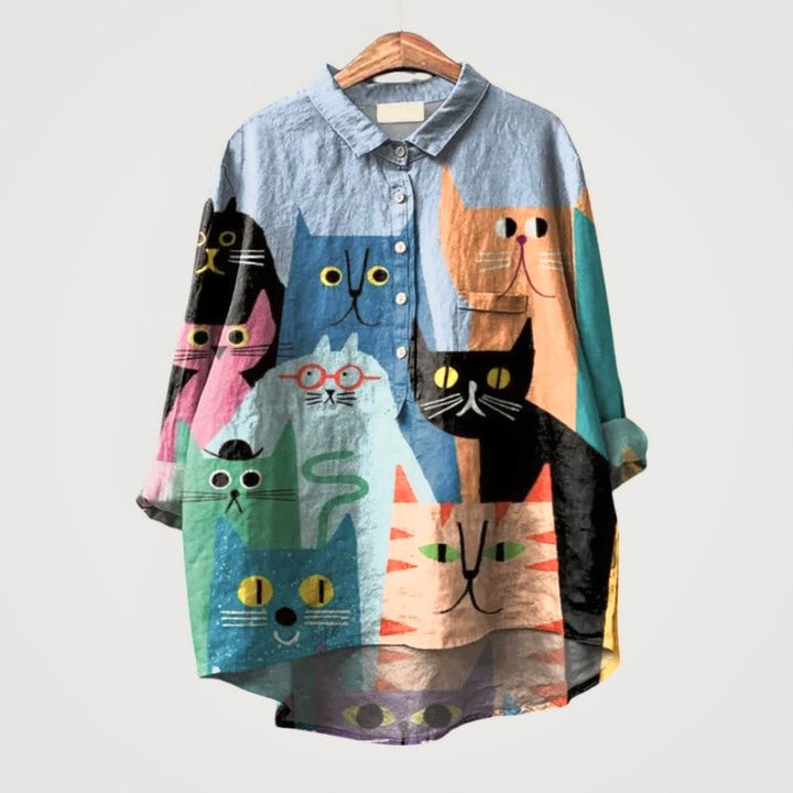 Lilia™ | Kunstnerisk skjorte med katteprint