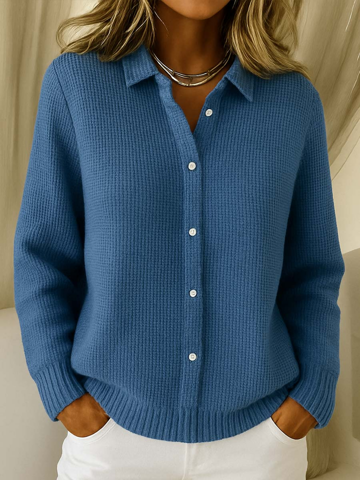 Anneli™ | Ribstrikket trøje med elegant krave