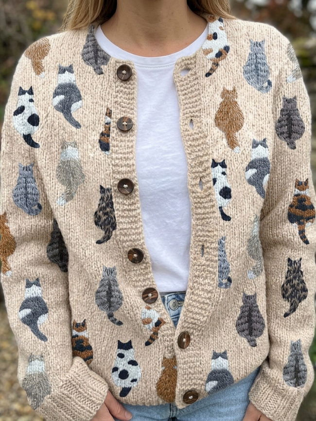 Christina™ | Cardigan med katteprint