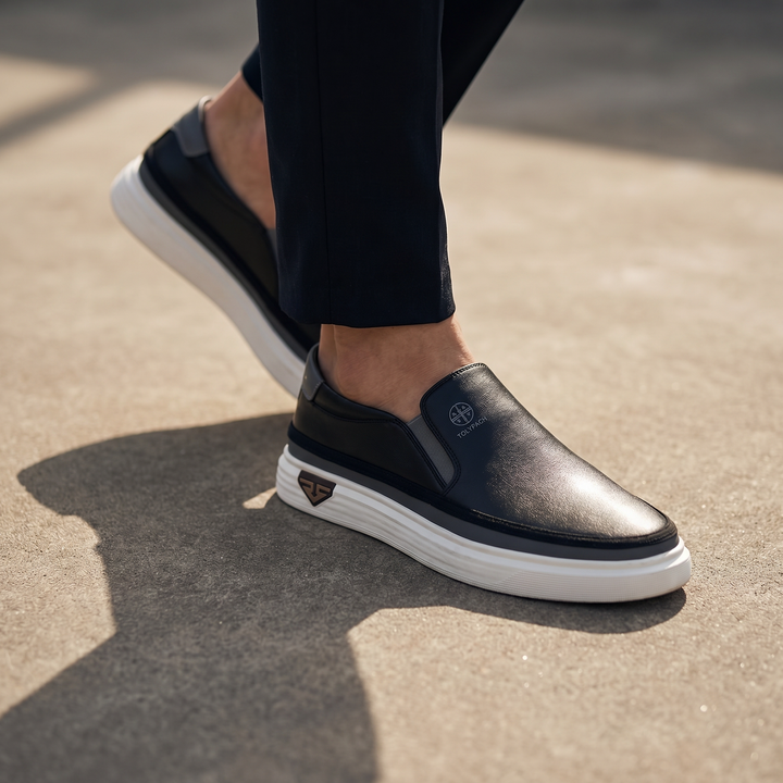 Aksel™ | Sorte slip-on lædersneakers