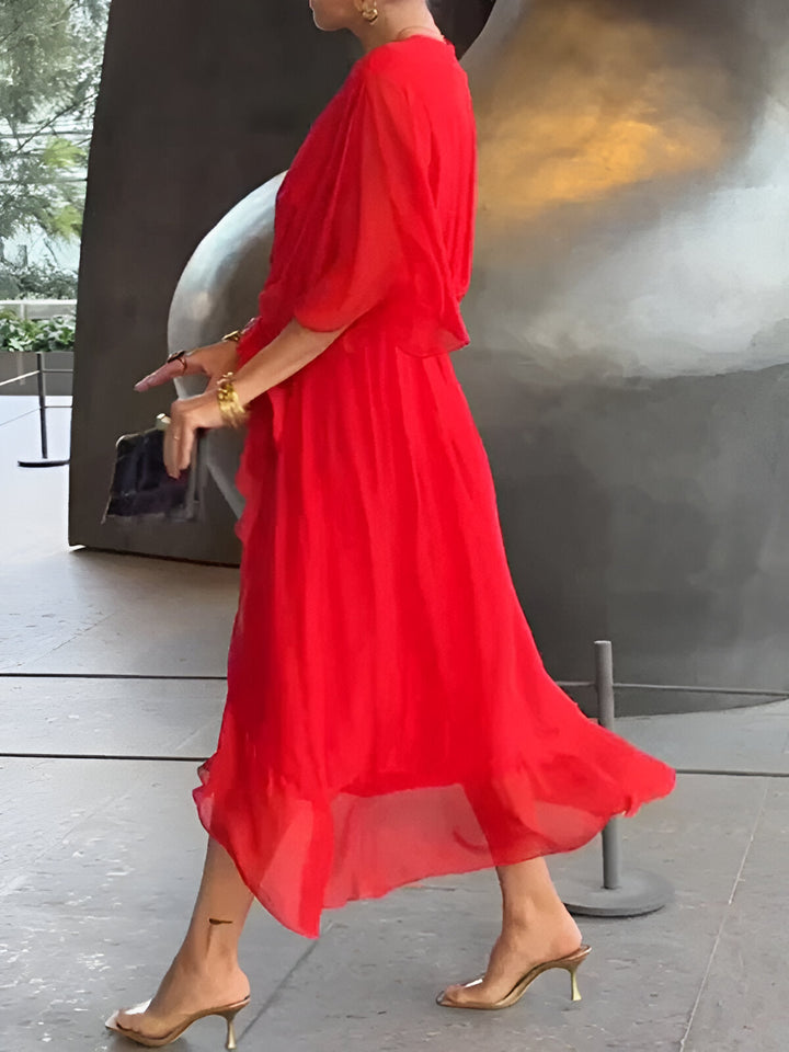 Moniek™ | Elegant plisseret midikjole med sløjfe