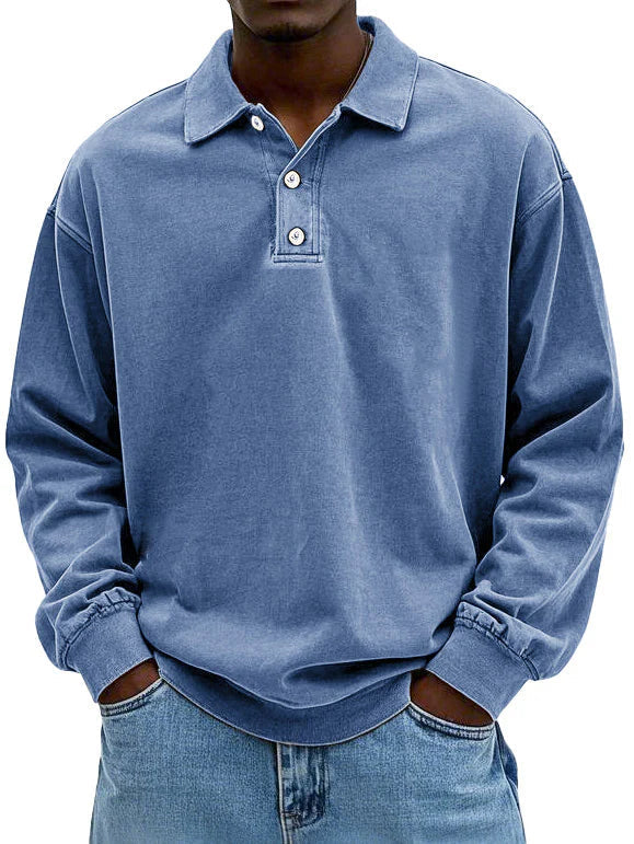 Matteo™ | Langærmet poloshirt i vasket bomuld