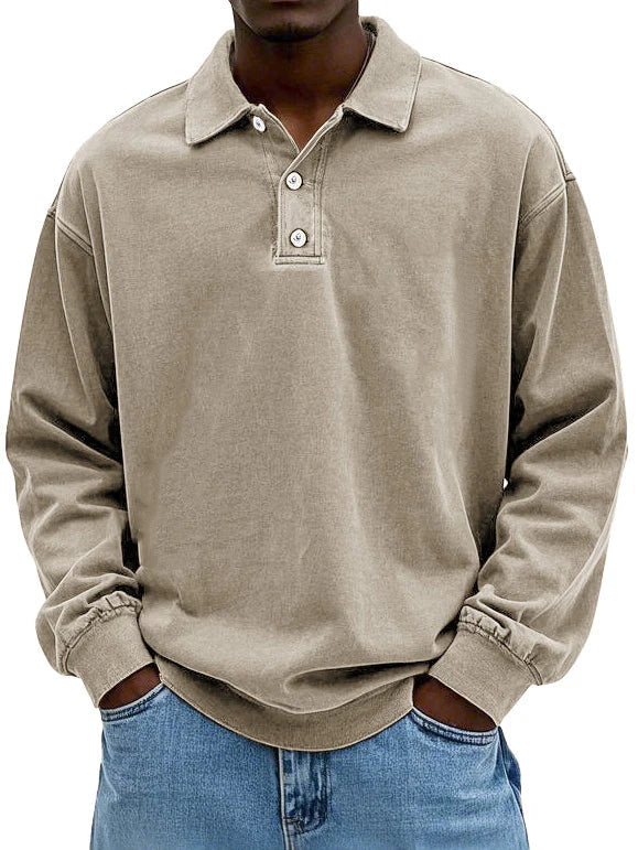 Matteo™ | Langærmet poloshirt i vasket bomuld