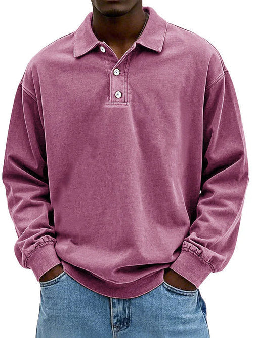 Matteo™ | Langærmet poloshirt i vasket bomuld