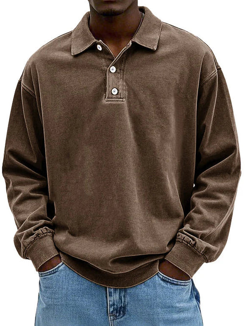 Matteo™ | Langærmet poloshirt i vasket bomuld